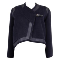HERMES marineblaue Kaschmir-Leder-TRIM-CROPPED-Jacke XXS