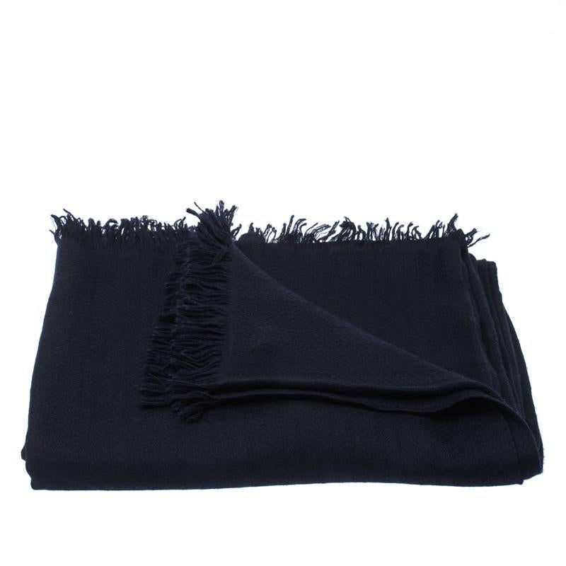 Hermes Navy Blue Cashmere Silk Infinity Shawl 4