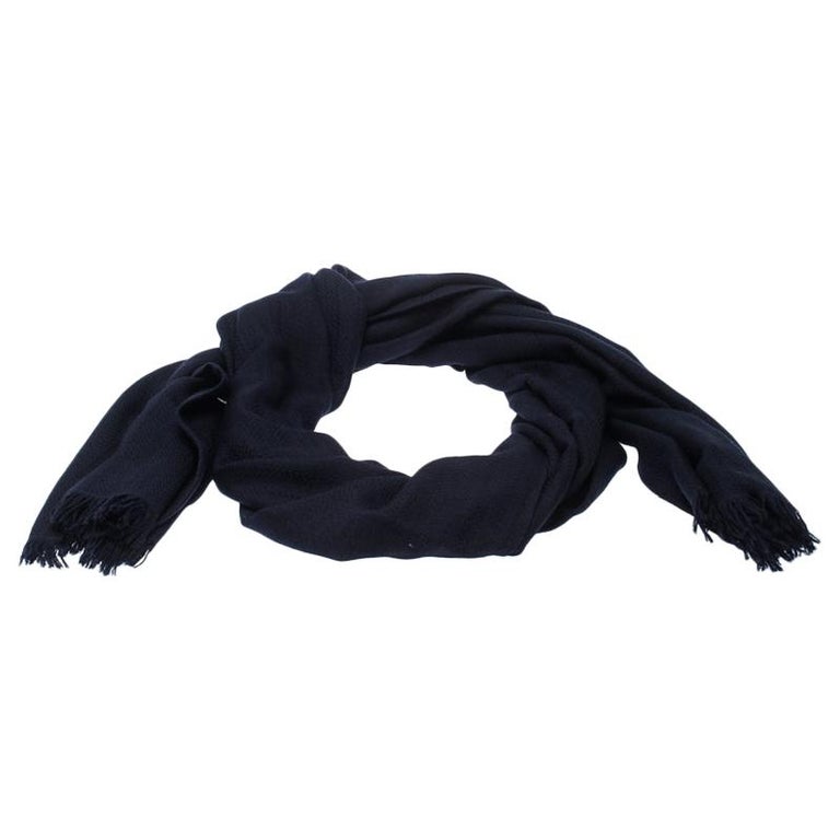Hermes Navy Blue Cashmere Silk Infinity Shawl For Sale at 1stDibs