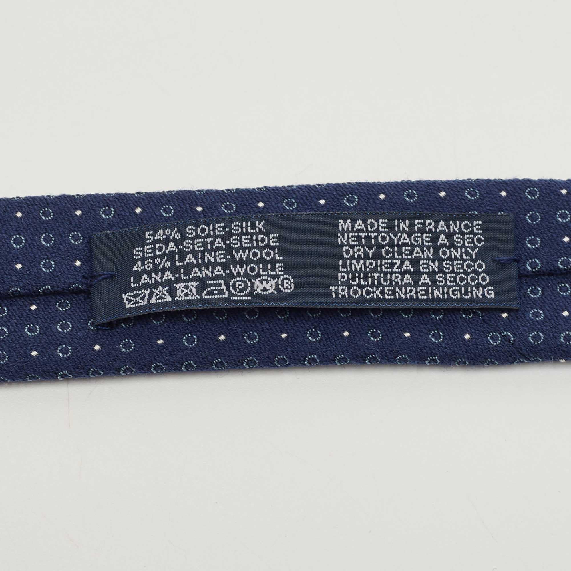 Men's Hermes Navy Blue Cercles Et Pois Silk & Wool Jacquard Slim Tie