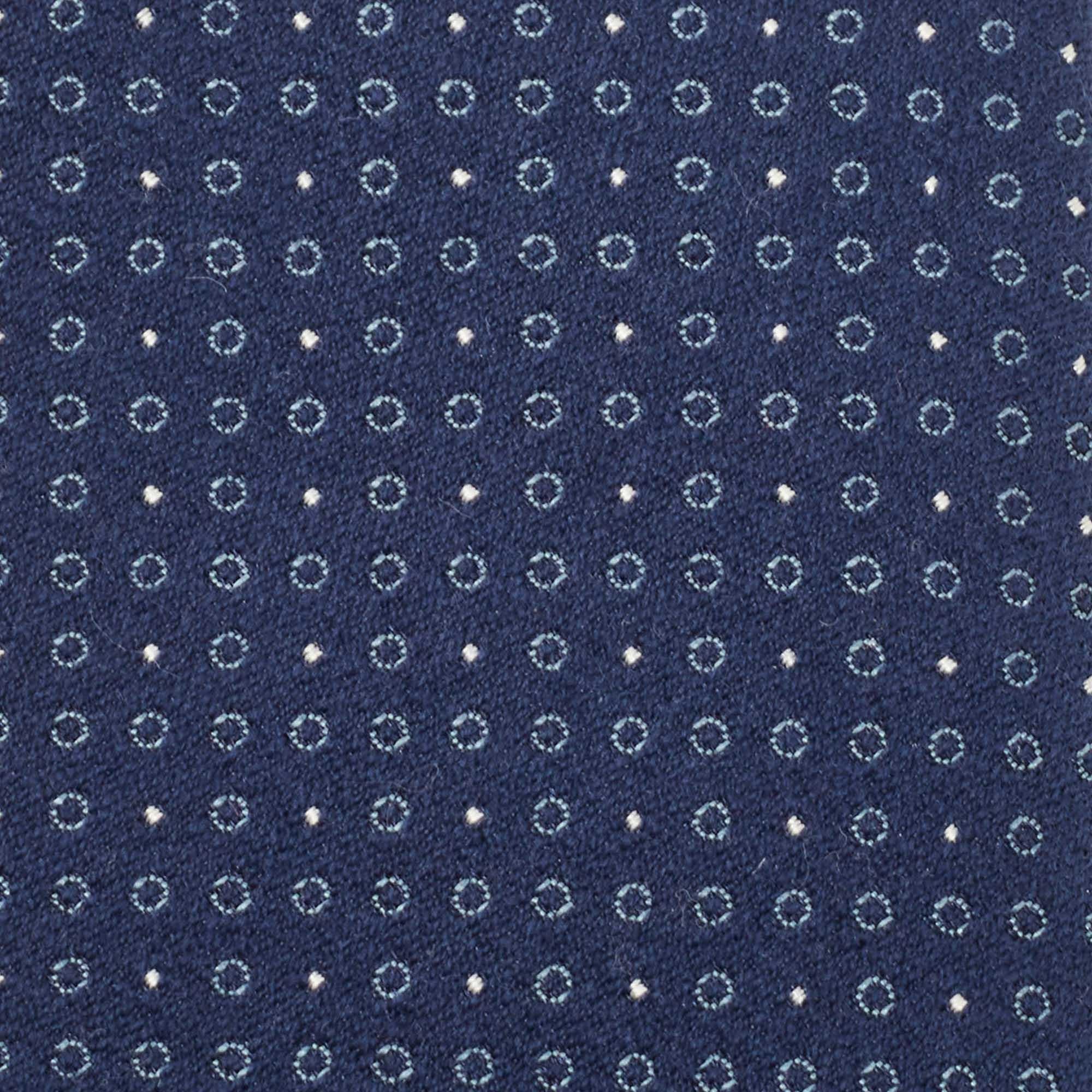 Hermes Navy Blue Cercles Et Pois Silk & Wool Jacquard Slim Tie 1