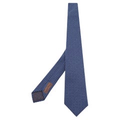 Hermes Navy Blue Cercles Et Pois Silk & Wool Jacquard Slim Tie