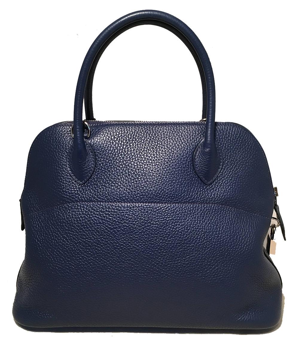 Orange Hermes Navy Blue Clemence 31cm Bolide Bag and Shoulder Strap