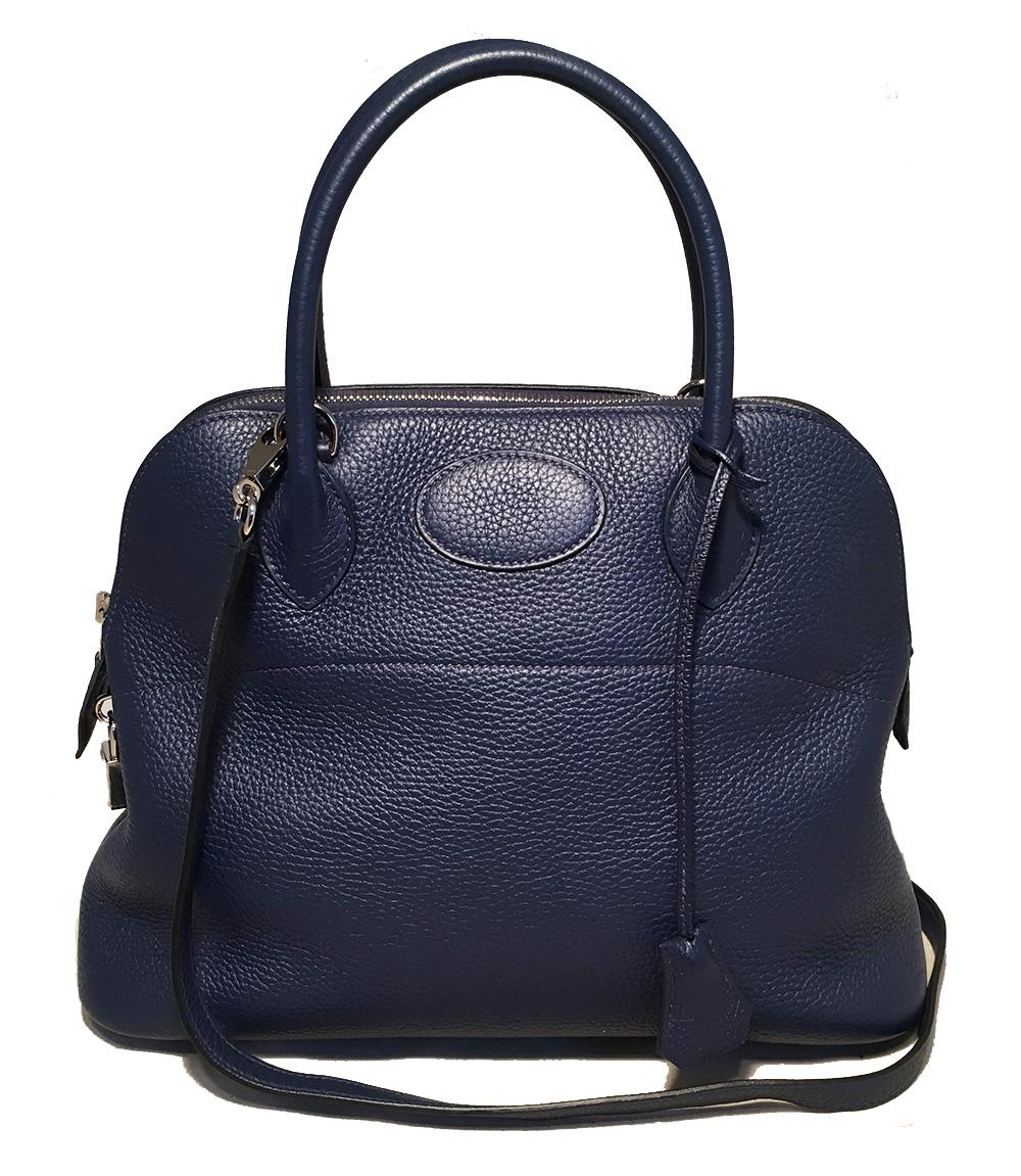 Hermes Navy Blue Clemence 31cm Bolide Bag and Shoulder Strap 4