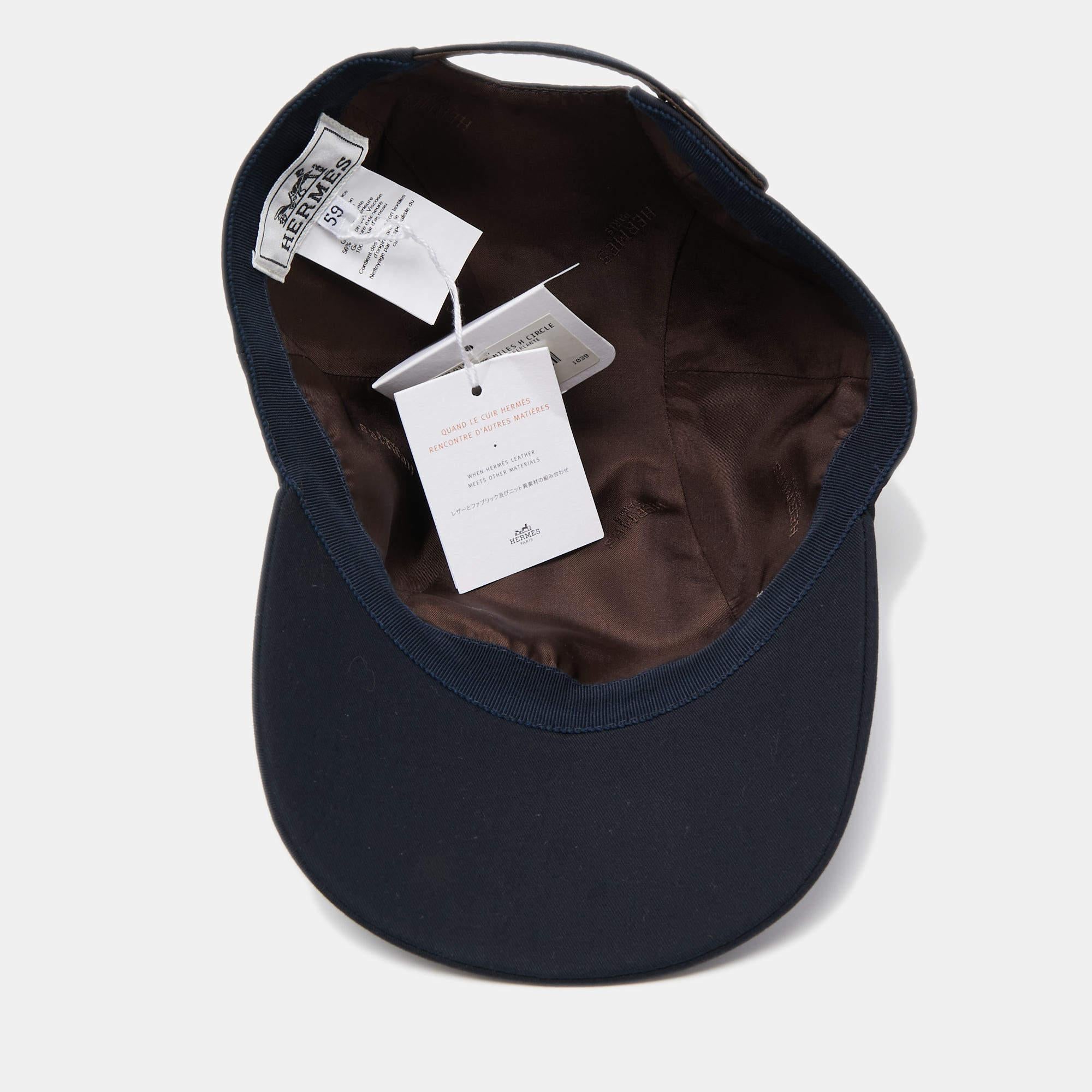 Hermes Navy Blue Cotton Miles H Circle Cap Size 59 In Excellent Condition In Dubai, Al Qouz 2