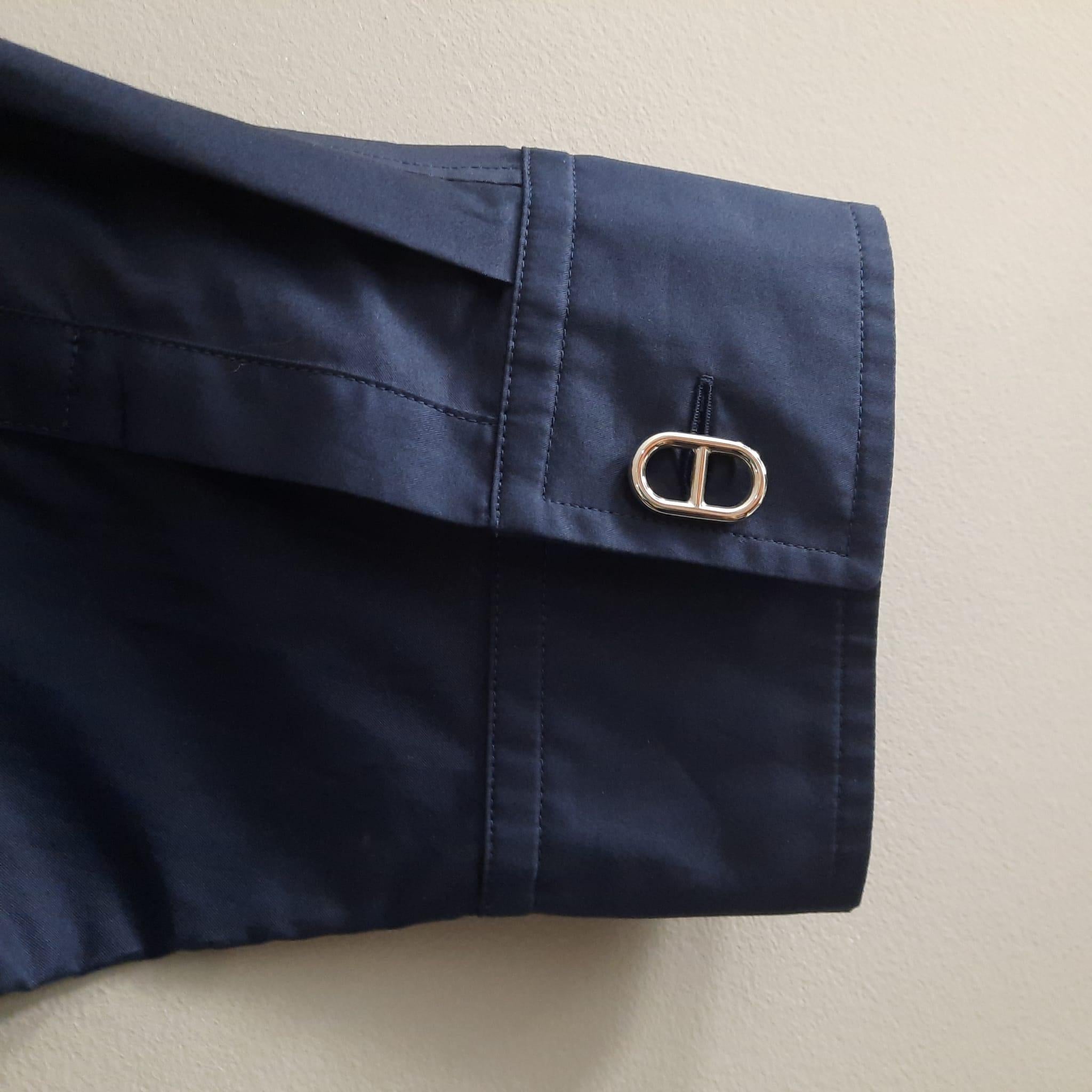 Women's Hermes  Inspired Shirt Dress Navy Blue Cotton size 42  For Sale