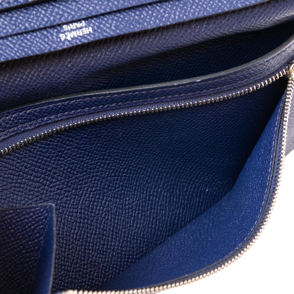 Black Hermes Navy Blue Epsom Leather Bearn Gusset Wallet