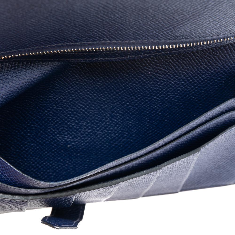 Hermes Navy Blue Epsom Leather Bearn Gusset Wallet In Good Condition In Dubai, Al Qouz 2