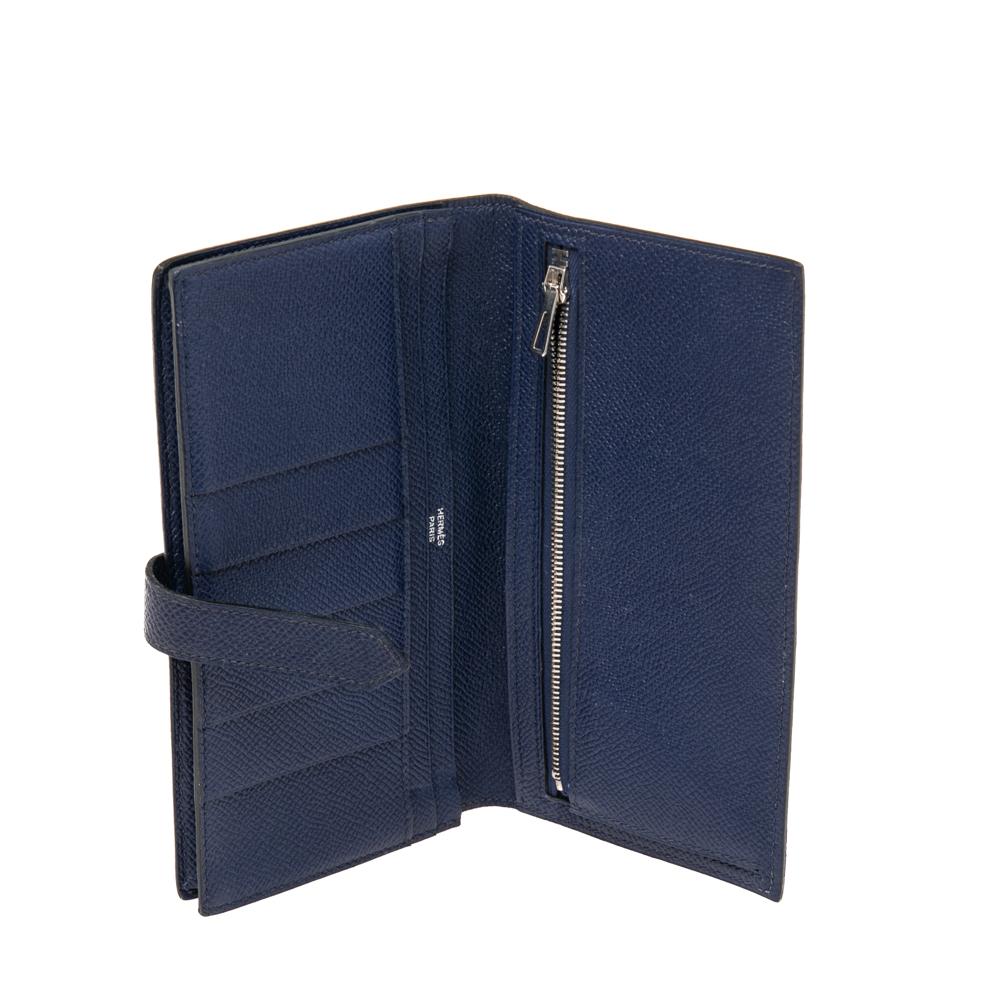 Women's Hermes Navy Blue Epsom Leather Bearn Gusset Wallet
