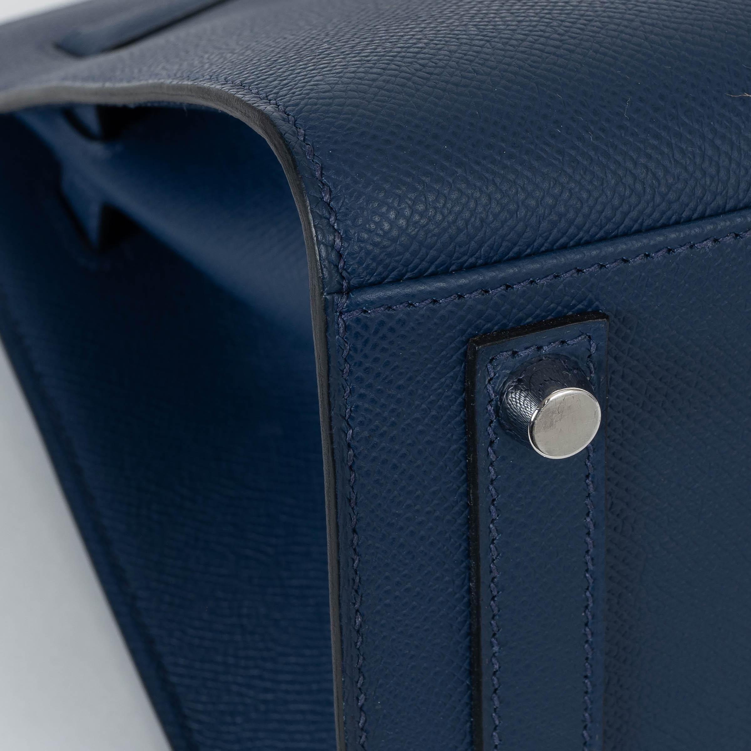 HERMES Navy blue Epsom leather BIRKIN 30 SELLIER Bag Phw For Sale 6