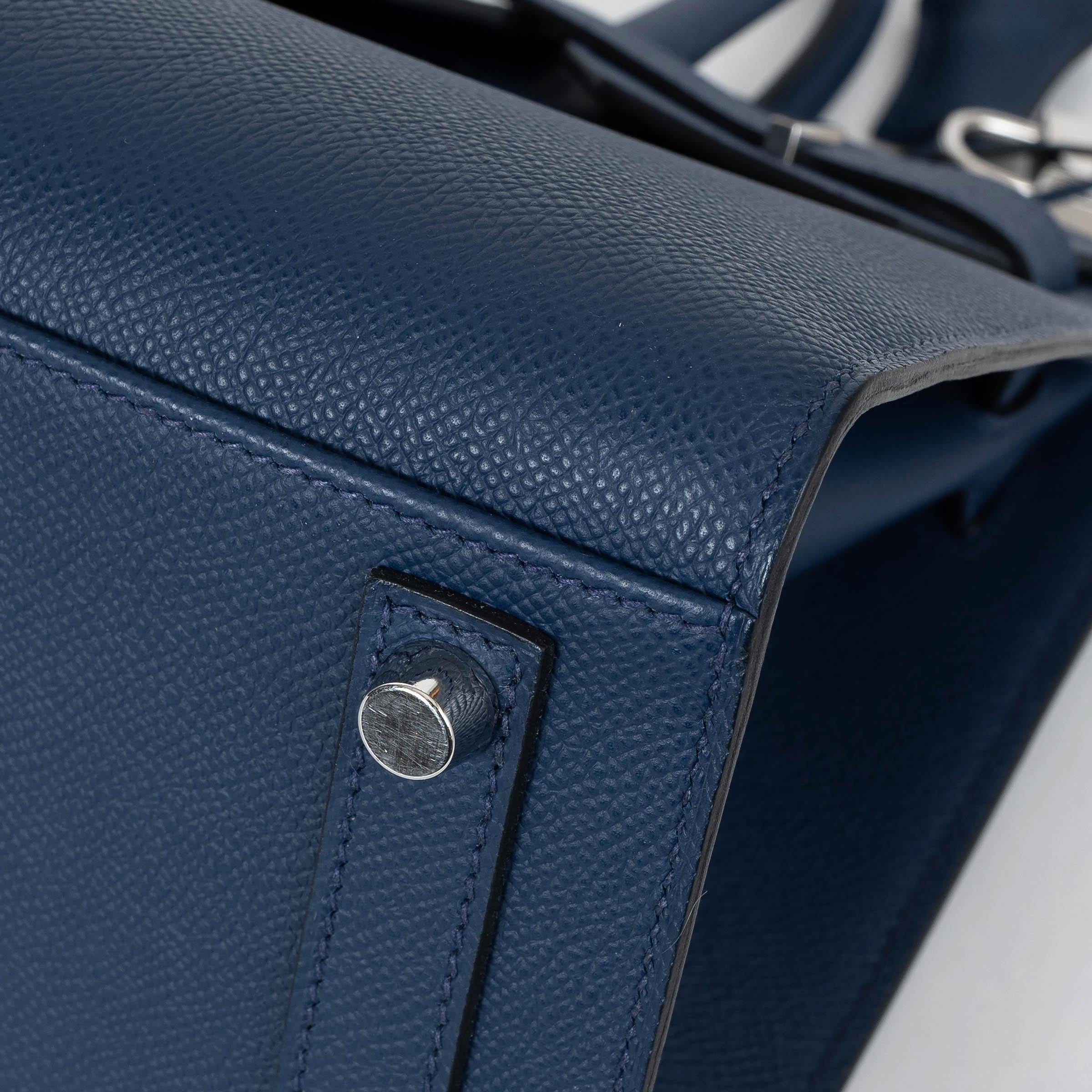 HERMES Navy blue Epsom leather BIRKIN 30 SELLIER Bag Phw For Sale 8