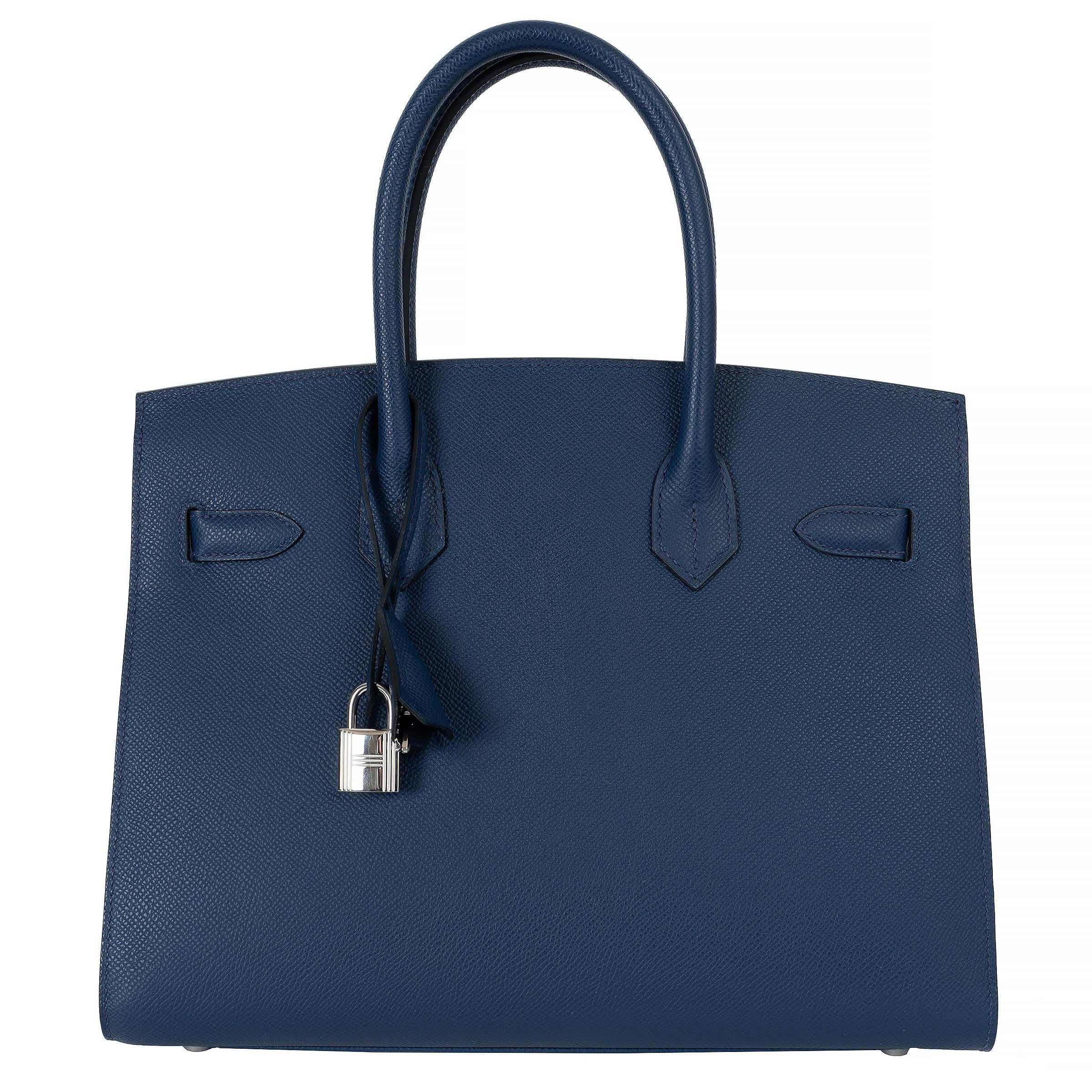 Blue HERMES Navy blue Epsom leather BIRKIN 30 SELLIER Bag Phw For Sale