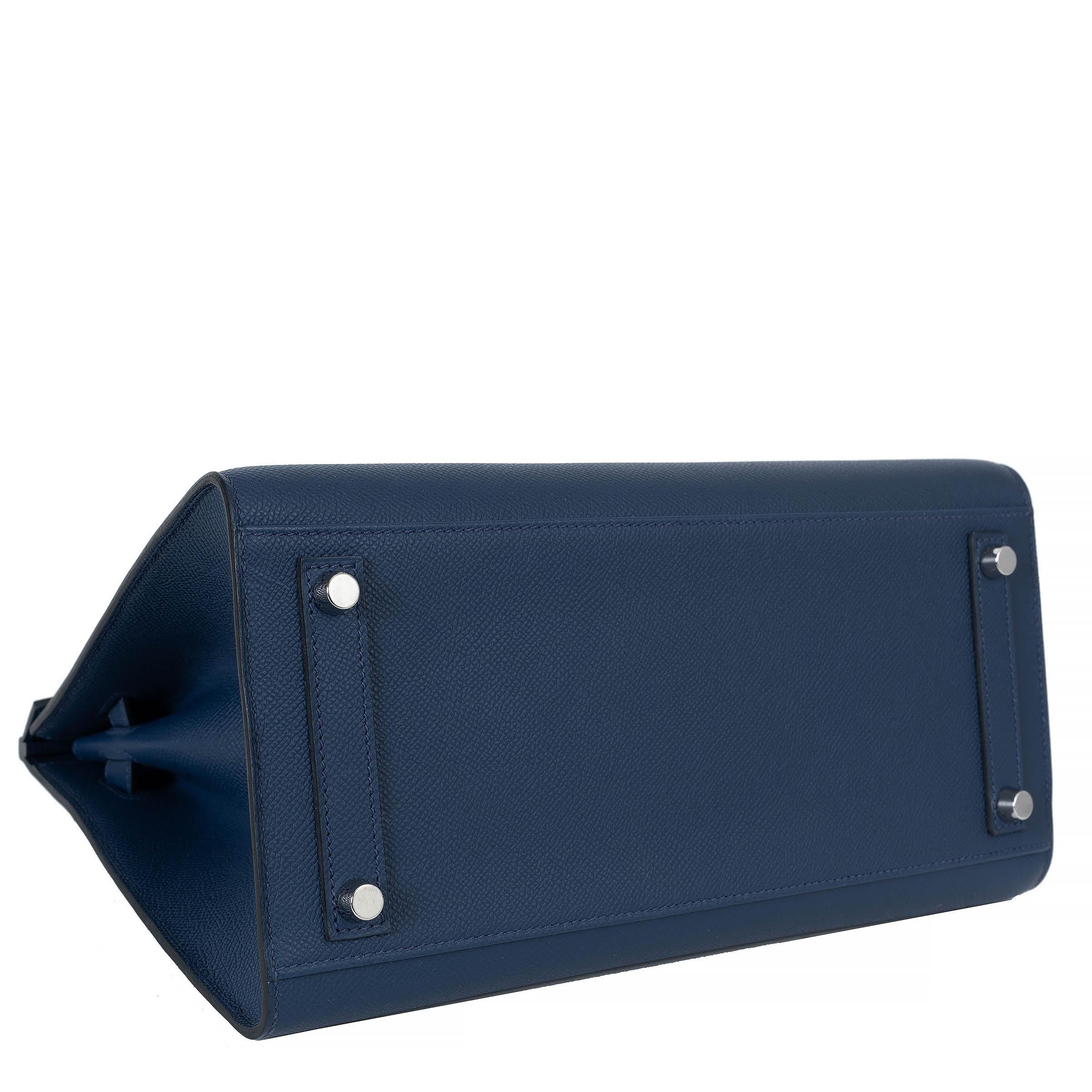 HERMES Navy blue Epsom leather BIRKIN 30 SELLIER Bag Phw In Good Condition For Sale In Zürich, CH