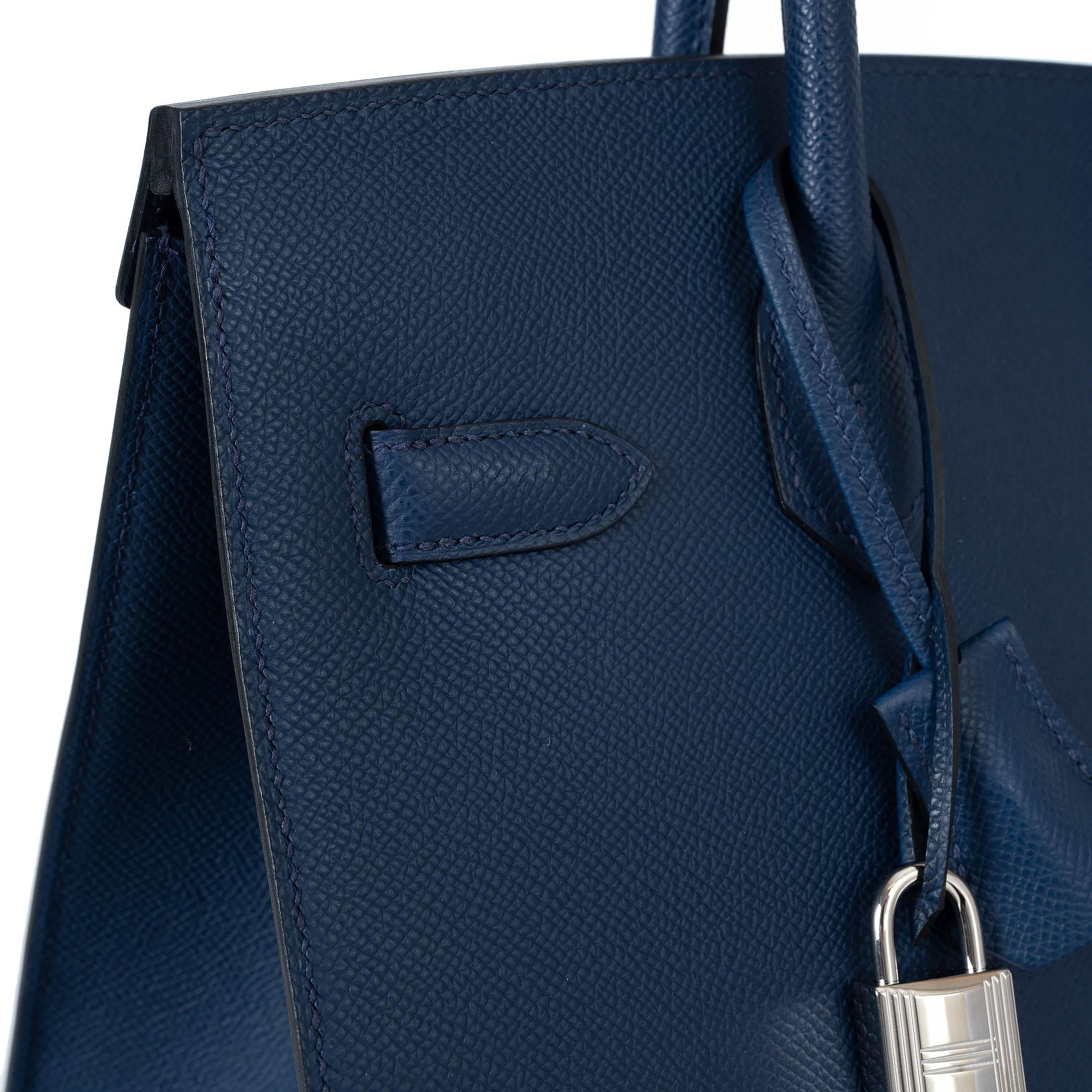 HERMES Navy blue Epsom leather BIRKIN 30 SELLIER Bag Phw For Sale 4
