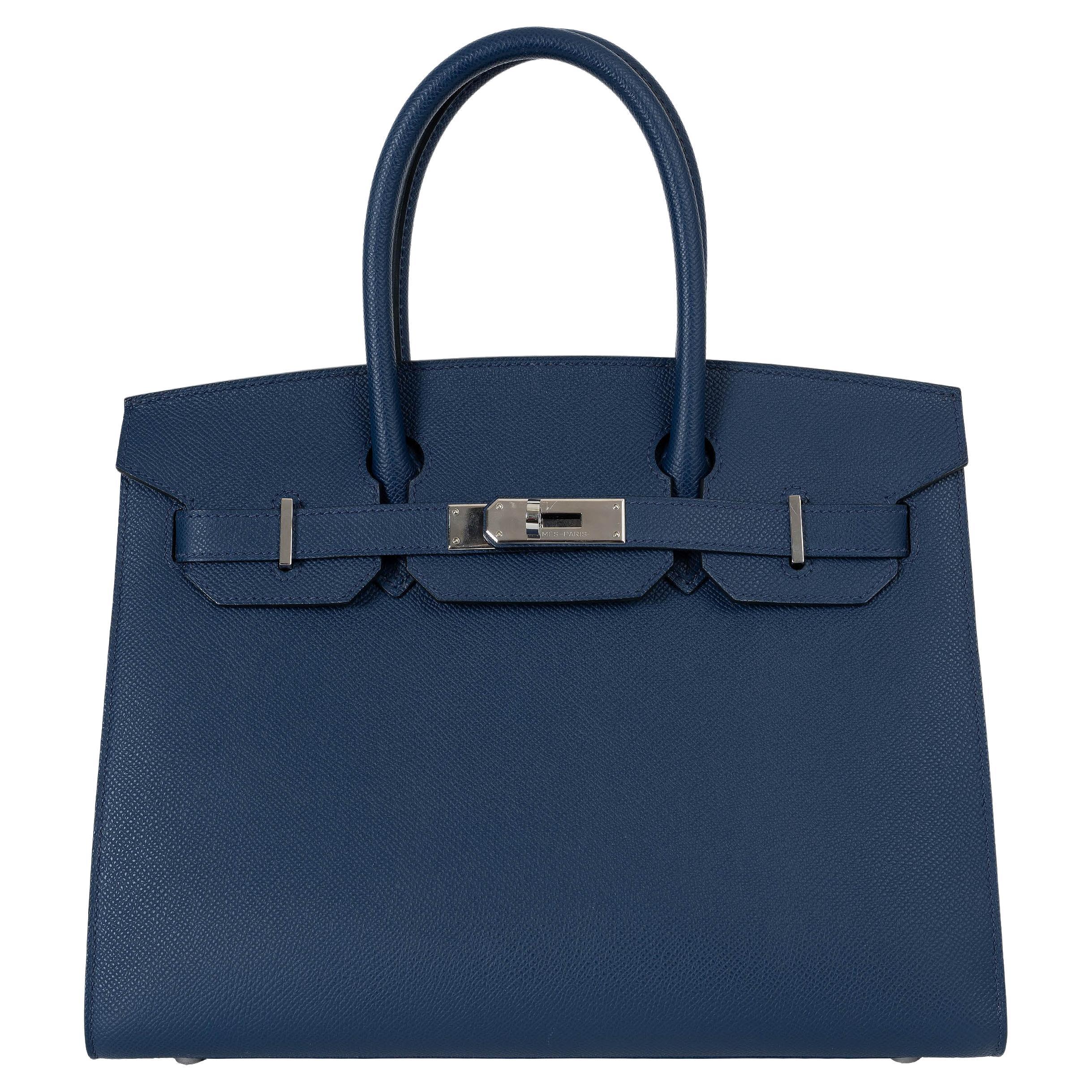 HERMES Navy blue Epsom leather BIRKIN 30 SELLIER Bag Phw