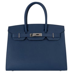 HERMES Pelle blu navy Epsom BIRKIN 30 SELLIER Borsa Phw