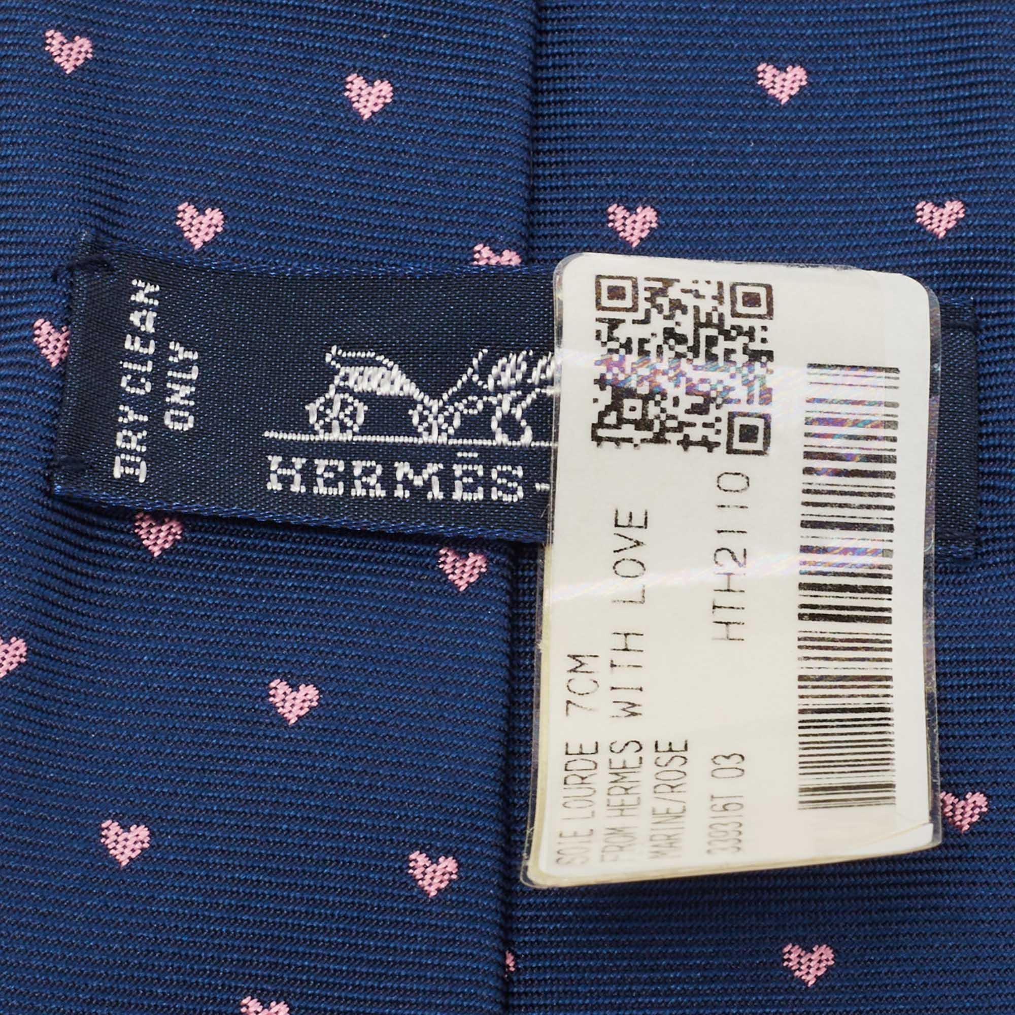 Hermès Navy Blue From Hermes With Love Silk jacquard Slim Tie 1