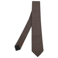 Hermes Navy Blue/Gold Jacquard Silk Tie