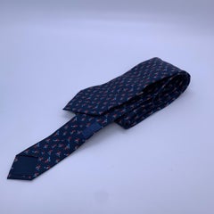 Hermès Navy Blue Graphic Print Silk Twill Men's Tie