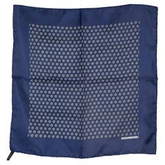 HERMES navy blue & grey silk KNOT 45 Twill GAVROCHE Pocket Scarf