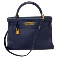 Hermes Navy Blue Kelly 32 Bag