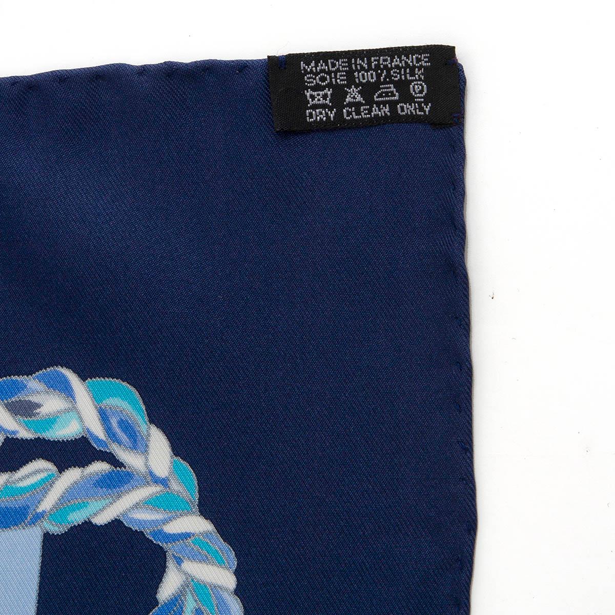 Women's or Men's Hermes navy & blue LE TIMBALIER 90 Scarf silk