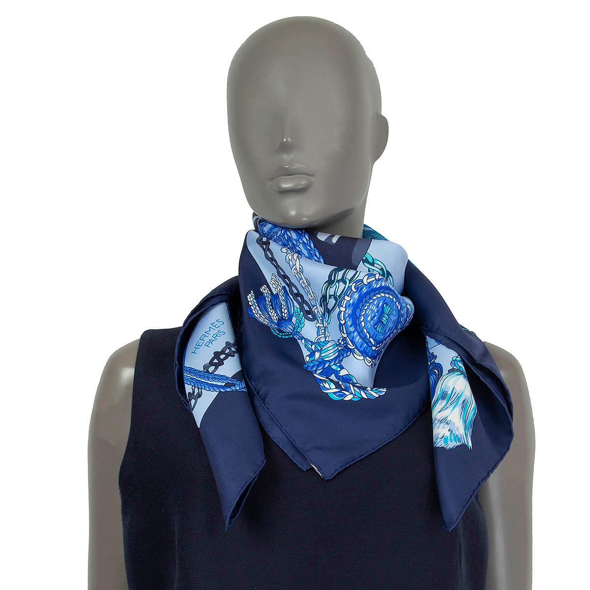 Hermes navy & blue LE TIMBALIER 90 Scarf silk 1