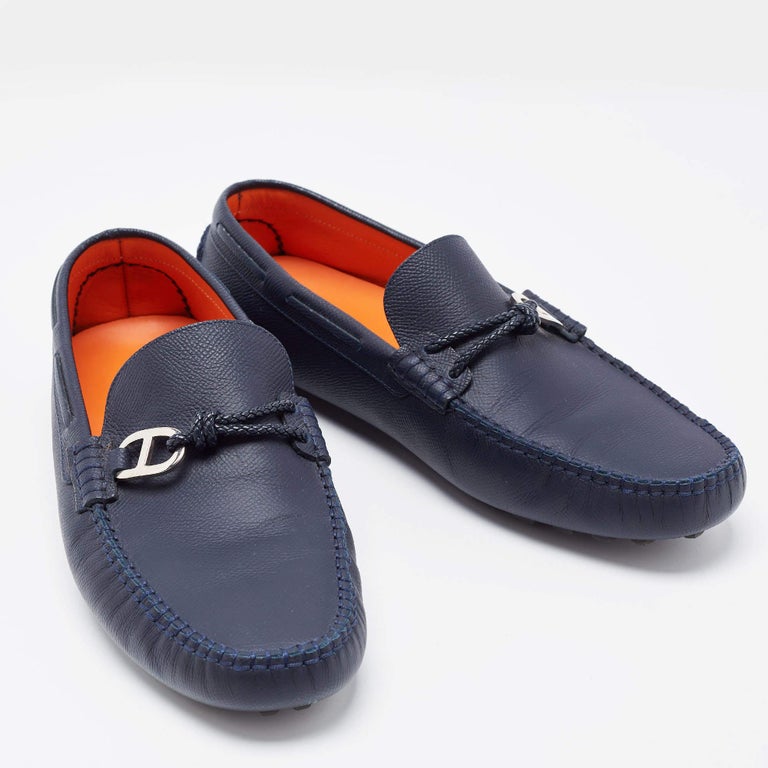 Hermes Navy Blue Leather Alessandro Drivers Loafers Size  display picture 3