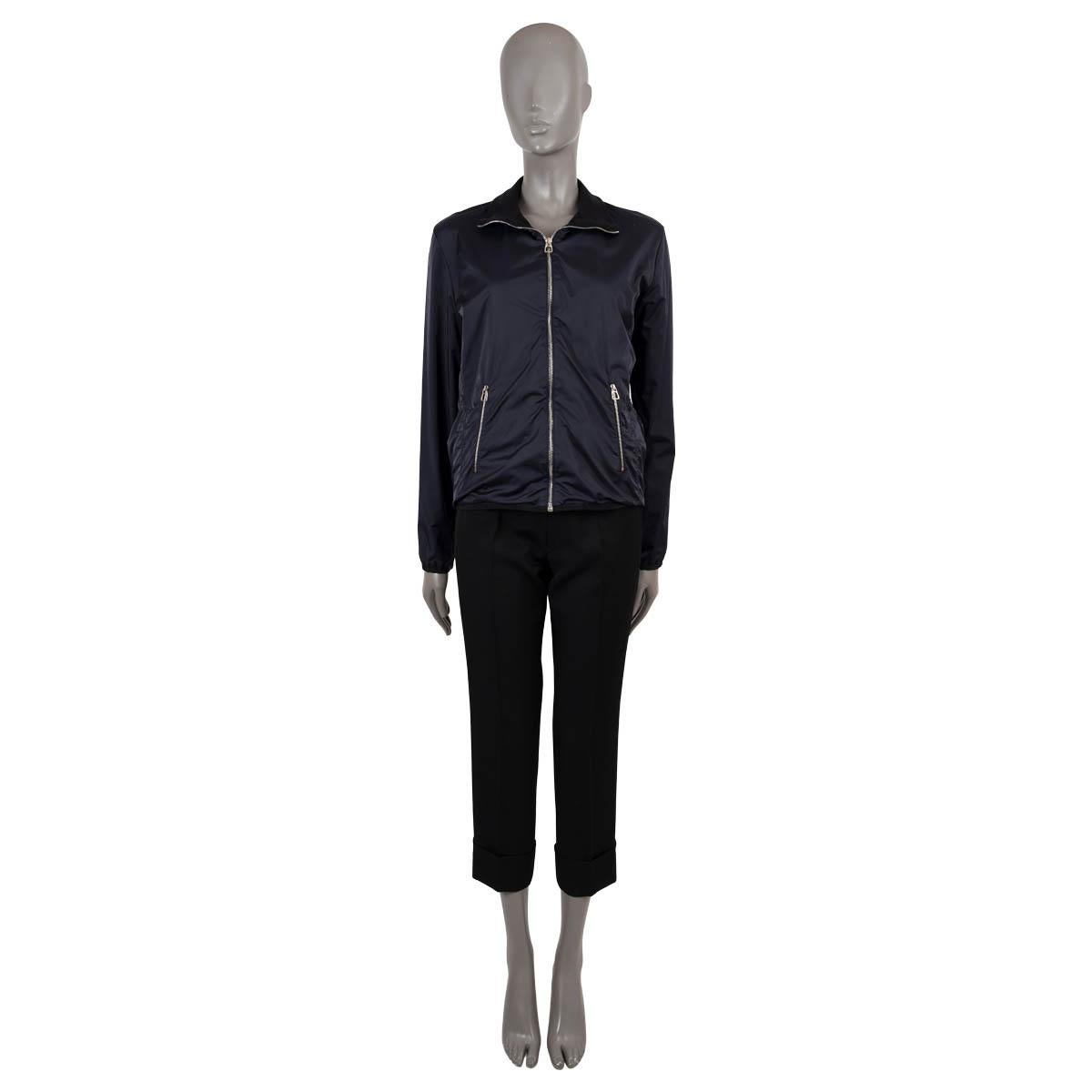 Women's HERMES navy blue nylon FLEECE LINED Windbreaker Jacket XL For Sale