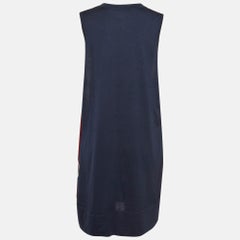 Hermès Navy Blue Print Silk and Cashmere Knit Sleeveless Buttoned Cardigan M