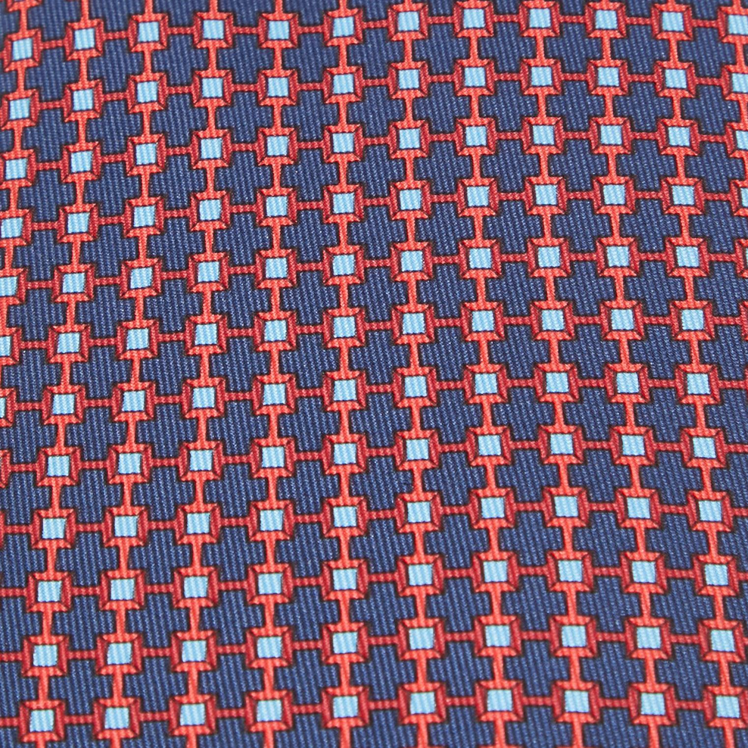 Men's Hermes Navy Blue Print Silk Clou De Forge Tie