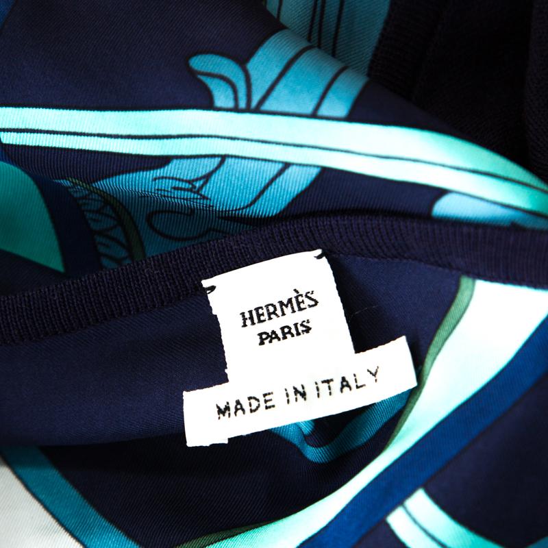 Women's Hermes Navy Blue Printed Cotton Silk Long Sleeve Sweater Top S