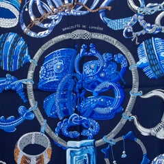 HERMES navy blue silk BRACELETS DE LUMIERE 90 TWILL Scarf Marine/Bleu Dur/Gris