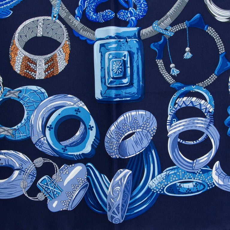 HERMES navy blue silk BRACELETS DE LUMIERE 90 TWILL Scarf Marine/Bleu  Dur/Gris For Sale at 1stDibs | hermes silk bracelet, hermes scarf navy blue