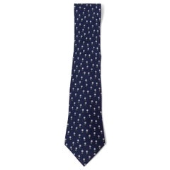 HERMES navy blue silk twill 5024 FLORAL Tie