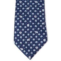HERMES navy & blue silk twill 5248 ELEPHANT & PALM Tie