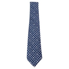 HERMES navy & blue silk twill 5248 ELEPHANT & PALM Tie