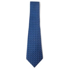 HERMES navy & blue silk twill 5389 GECKO Tie