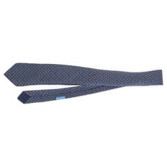 HERMES navy blue silk twill CHASSE EN INDE Tie