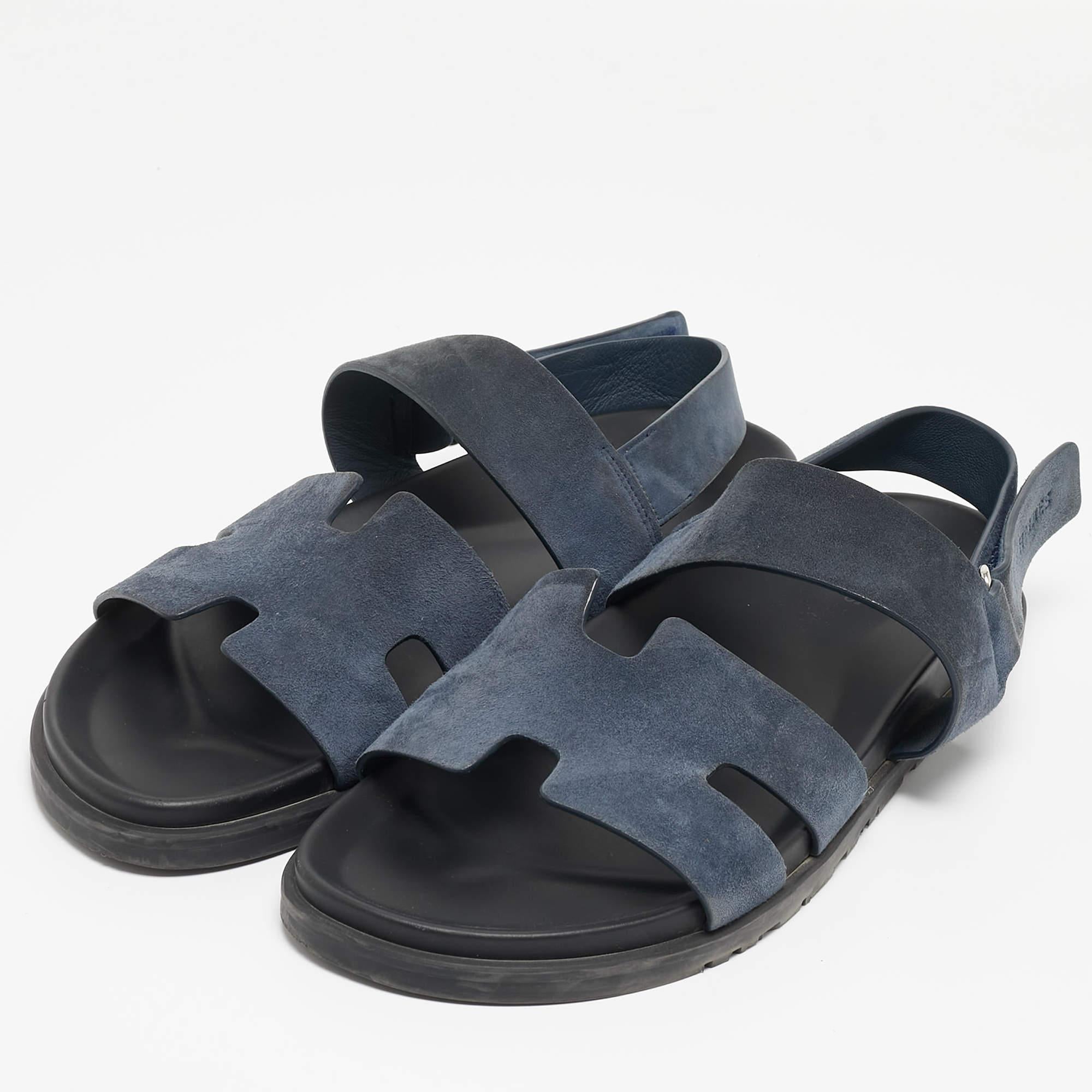 Women's Hermes Navy Blue Suede Genius Flat Sandals Size 43