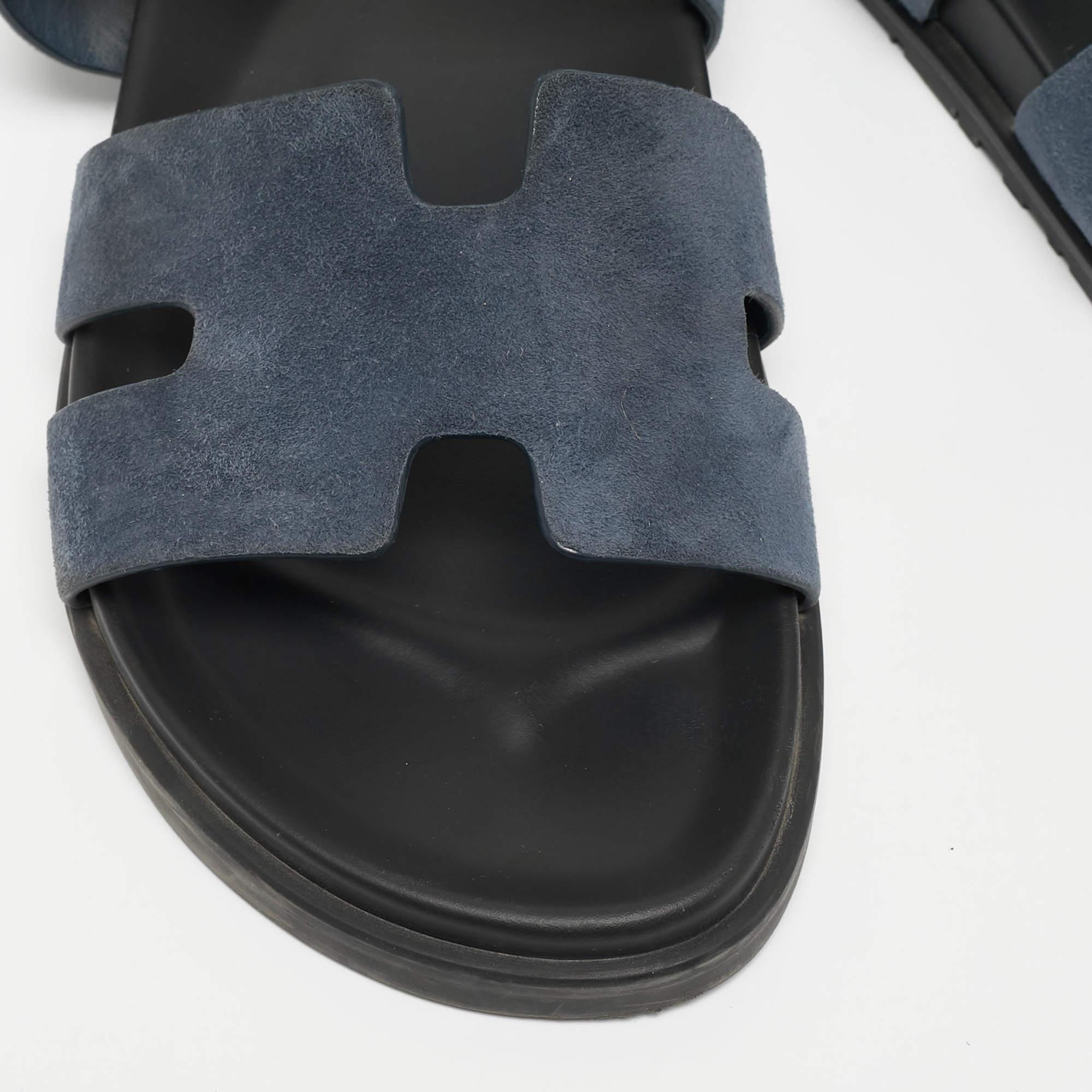 Hermes Navy Blue Suede Genius Flat Sandals Size 43 2