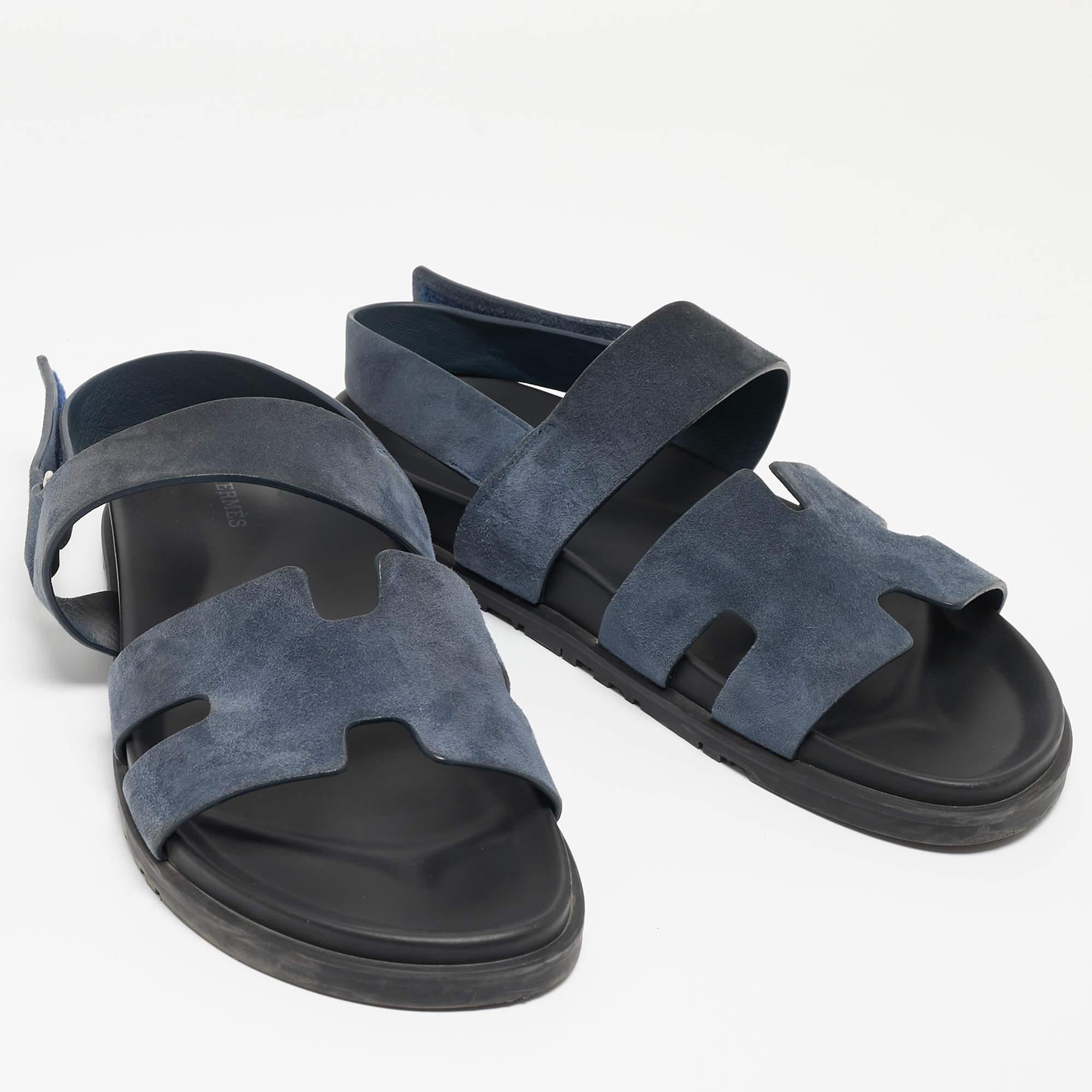 Hermes Navy Blue Suede Genius Flat Sandals Size 43 3
