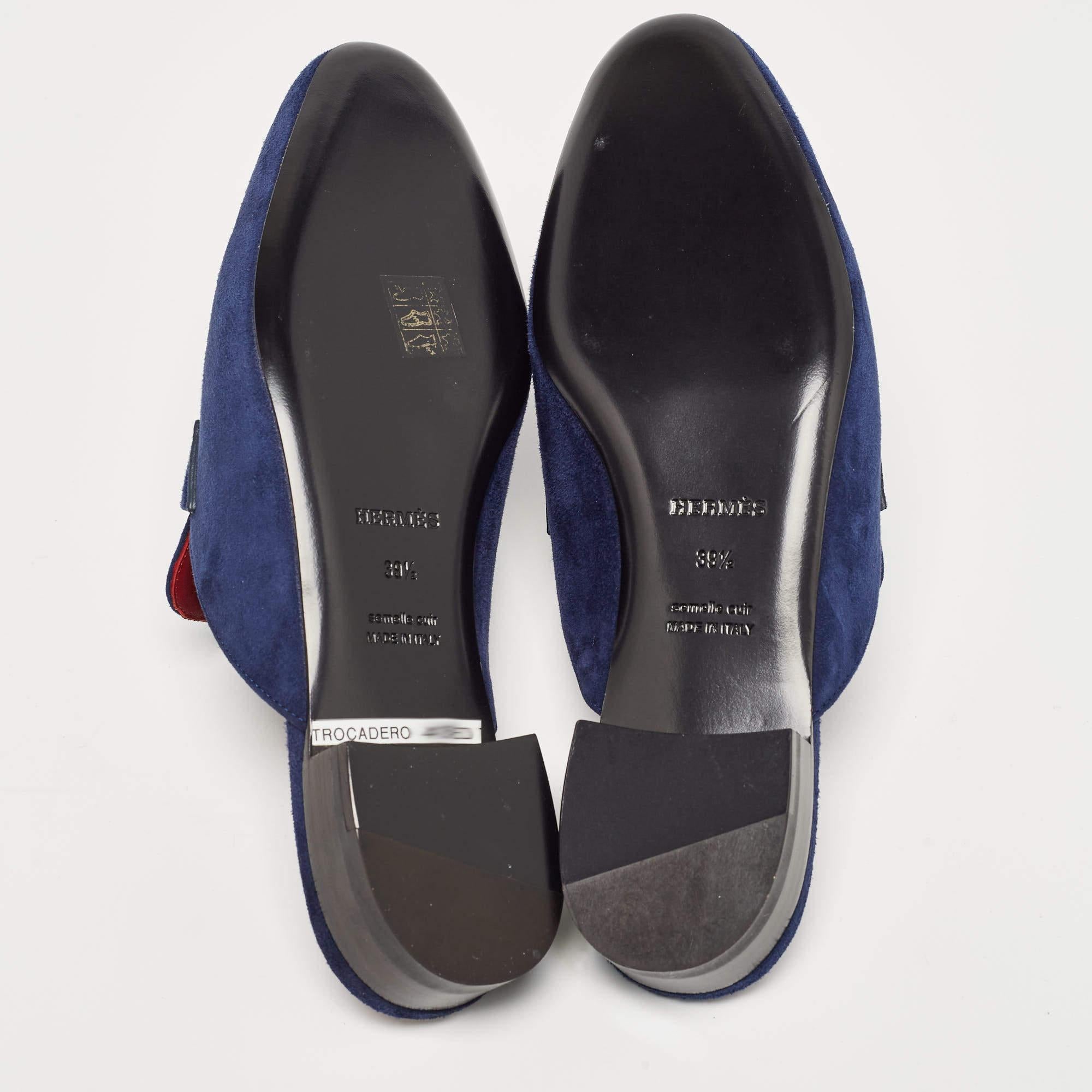 Hermes Navy Blue Suede Trocadero Mules Size 39.5 For Sale 1