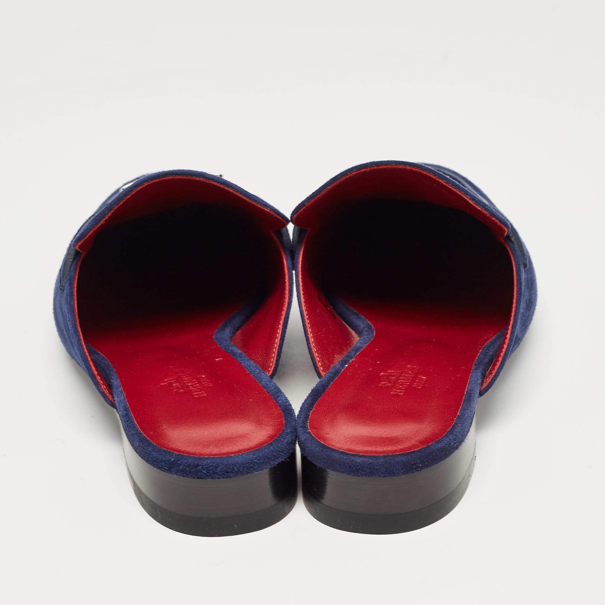 Hermes Navy Blue Suede Trocadero Mules Size 39.5 For Sale 2