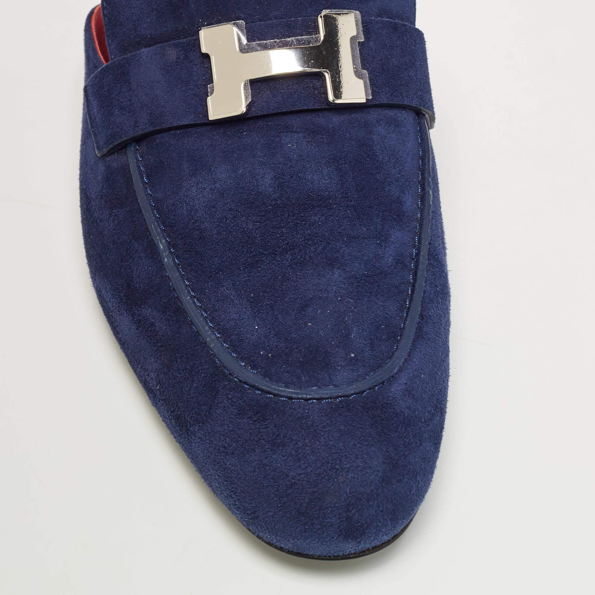 Hermes Trocadero Mules en daim bleu marine Taille 39.5 en vente 3