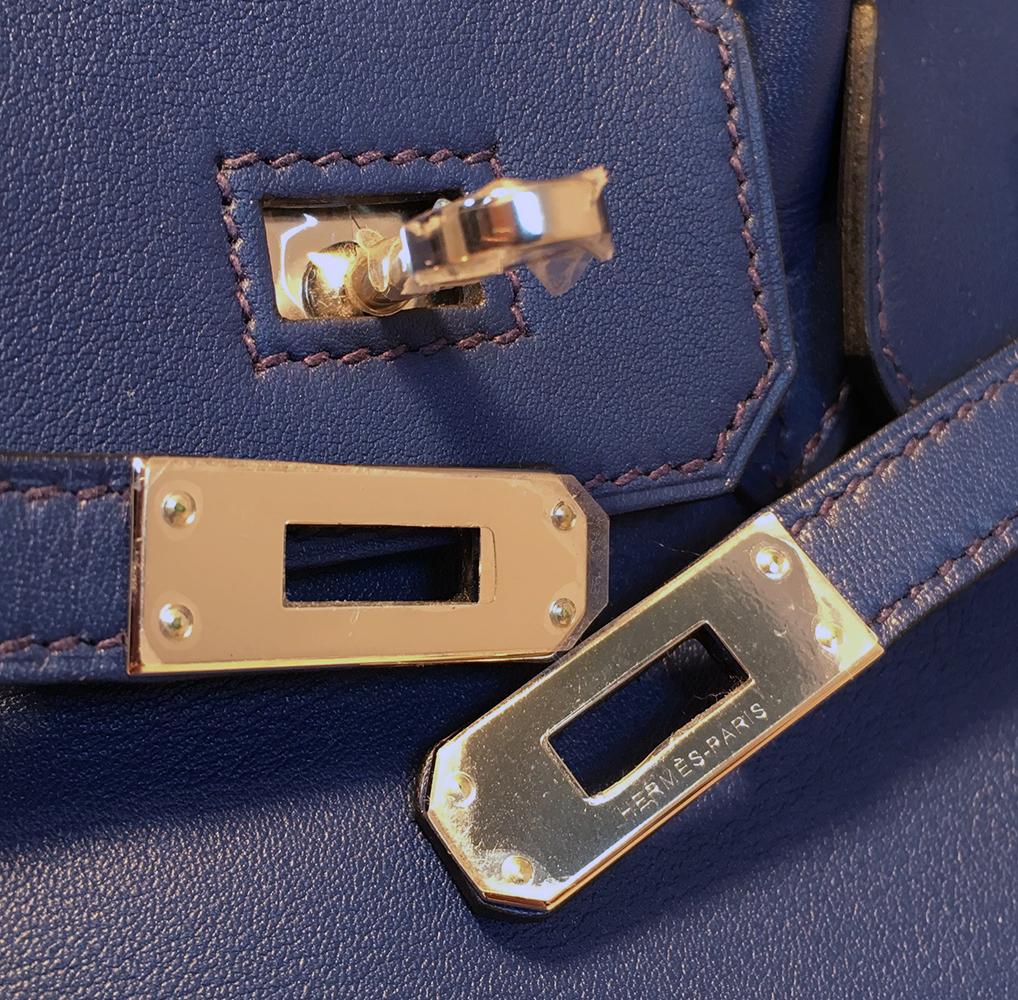 Hermes Navy Blue Swift Leather 25cm Birkin Bag PHW In New Condition In Philadelphia, PA