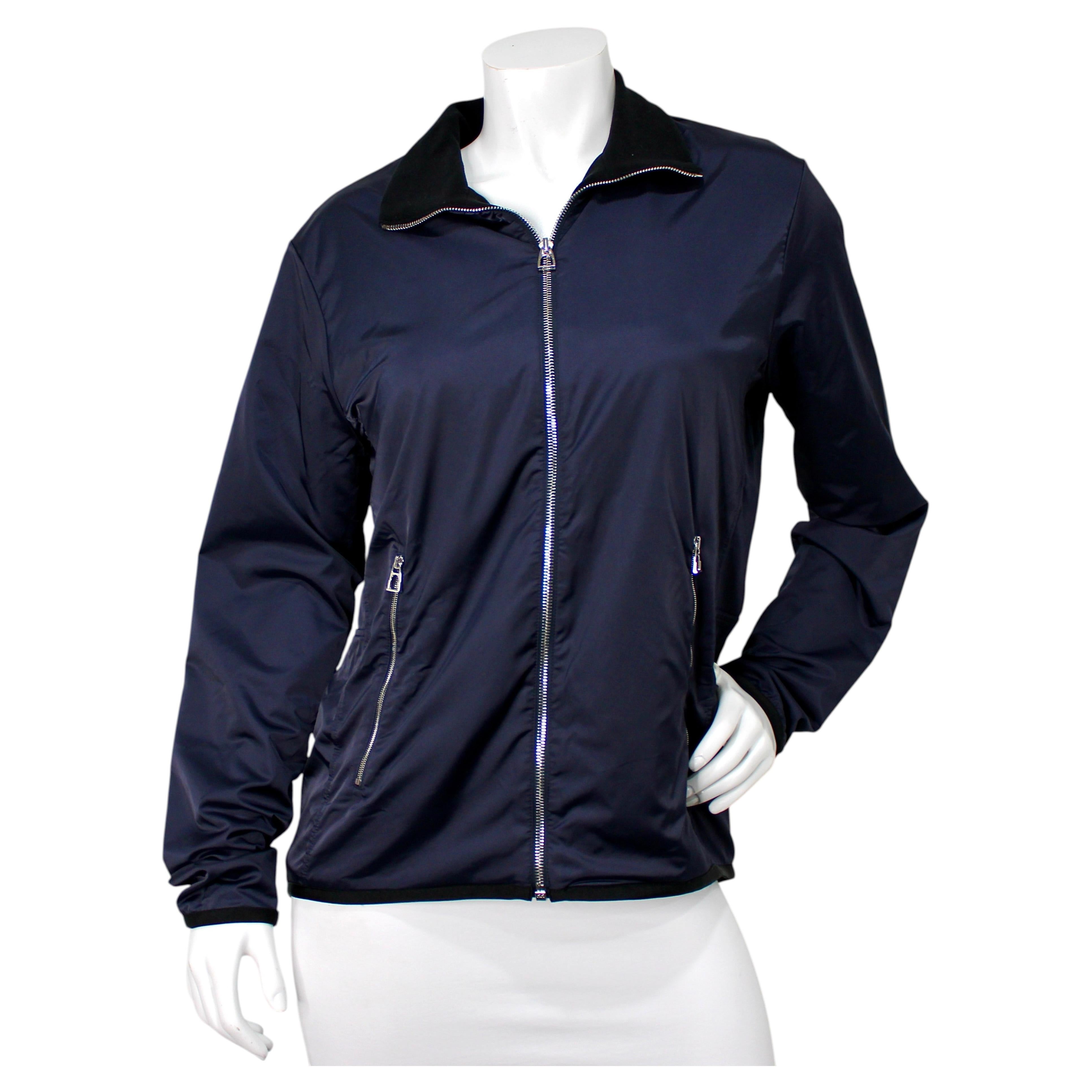 Hermès Navy Blue Warm-Up Fleece Bomber Jacket