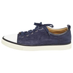Hermes Navy Blue/White Leather and Suede Kin Mans Sneakers Size 45