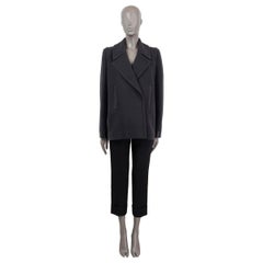 HERMES navy blue wool & angora 2013 LEATHER TRIM Peacoat Coat Jacket 38 S
