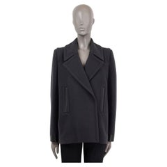 HERMES navy blue wool & angora 2013 LEATHER TRIM Peacoat Coat Jacket 38 S